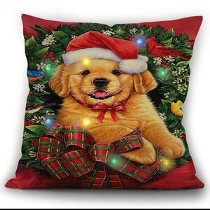 Festive Puppy Christmas Pillow